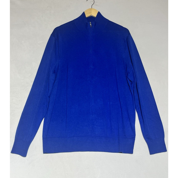 Brooks Brothers Supima Cotton Pullover Sweater Mens Large Blue Mock Neck 1/4 Zip - Picture 1 of 13